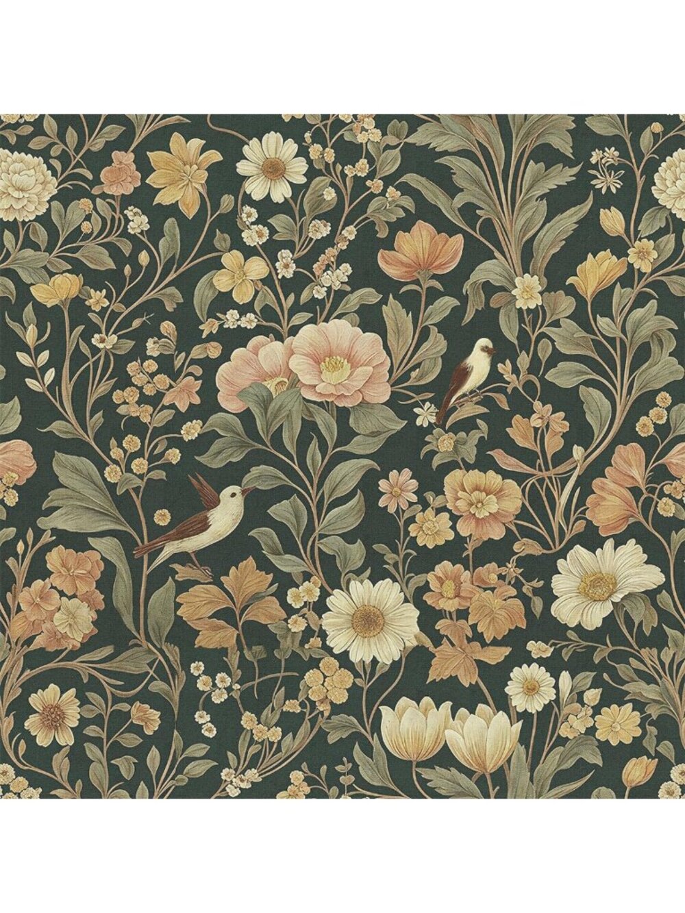 Vintage Dark Green Floral Peel and Stick Wallpaper Roll - 16.9" x 118.1" Decor